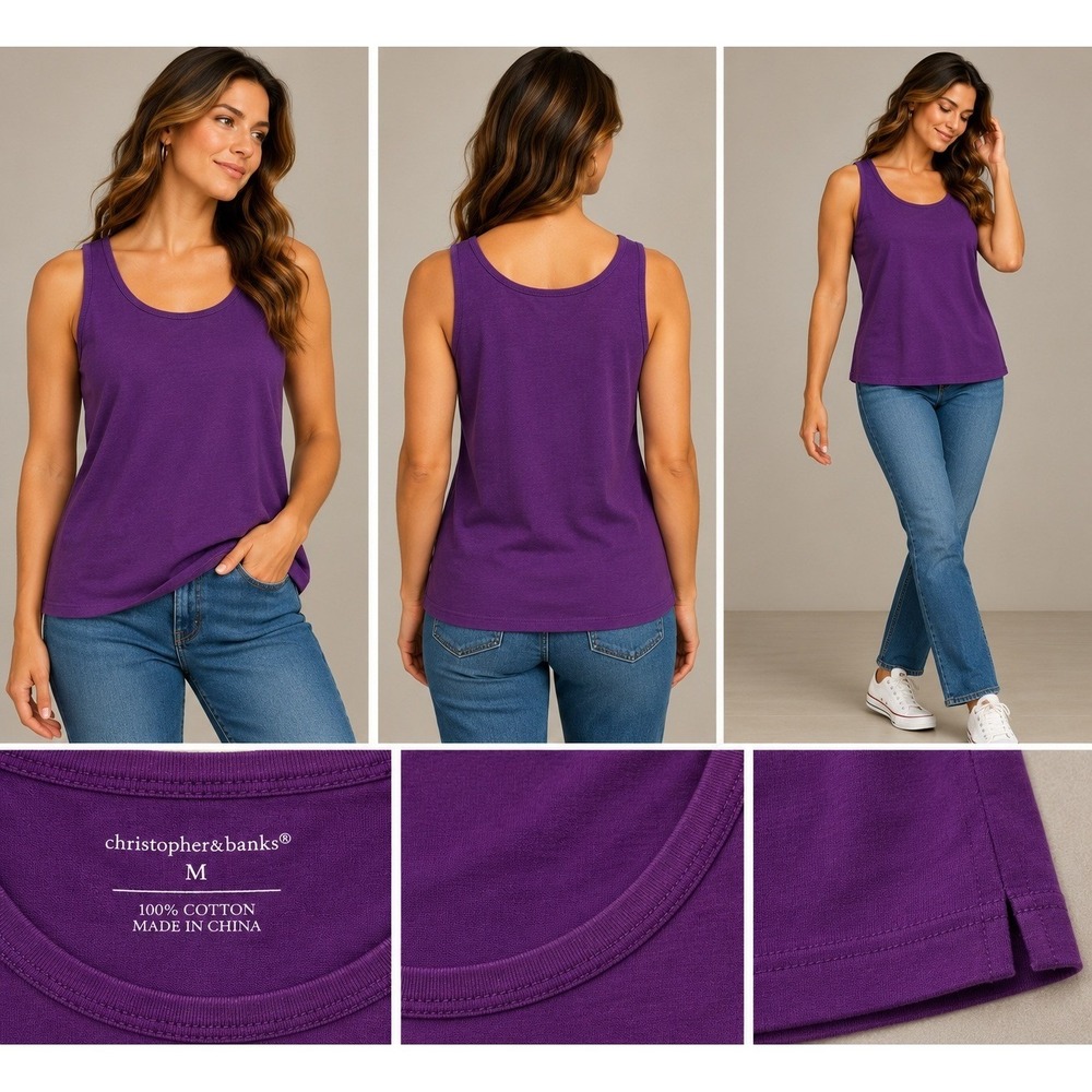 Christopher & Banks Tank Womens M Purple Excellent Minimalist Cotton Scoop Neck
